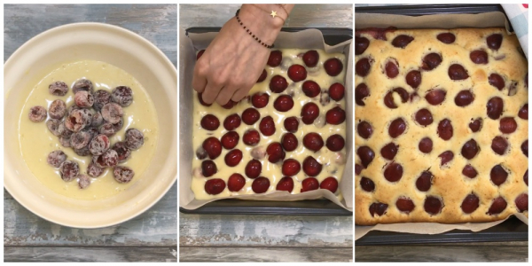 Мягкий, свежий и легкий в приготовлении вишневый пирог. Ягоды не тонут и хорошо распределяются в тесте!