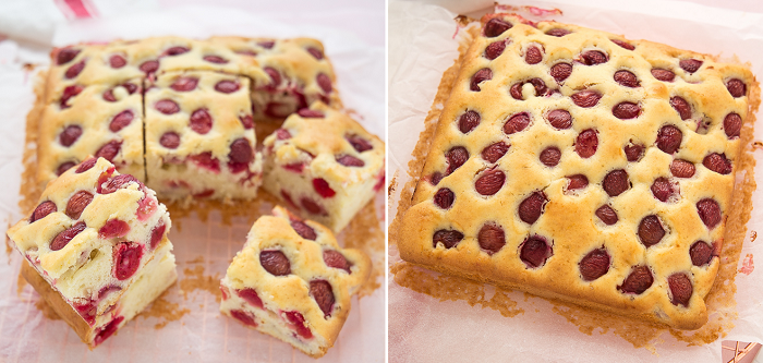 Мягкий, свежий и легкий в приготовлении вишневый пирог. Ягоды не тонут и хорошо распределяются в тесте!